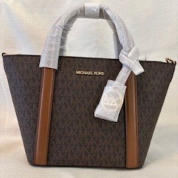 Michael Michael Kors Pratt Small Messenger Tote Crossbody Brown NWT MSRP $448 - Picture 2 of 7